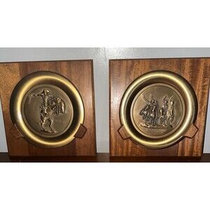 Frederic Remington Set of 2 Bronze Plate Bronco Buster Coming Through The Rye